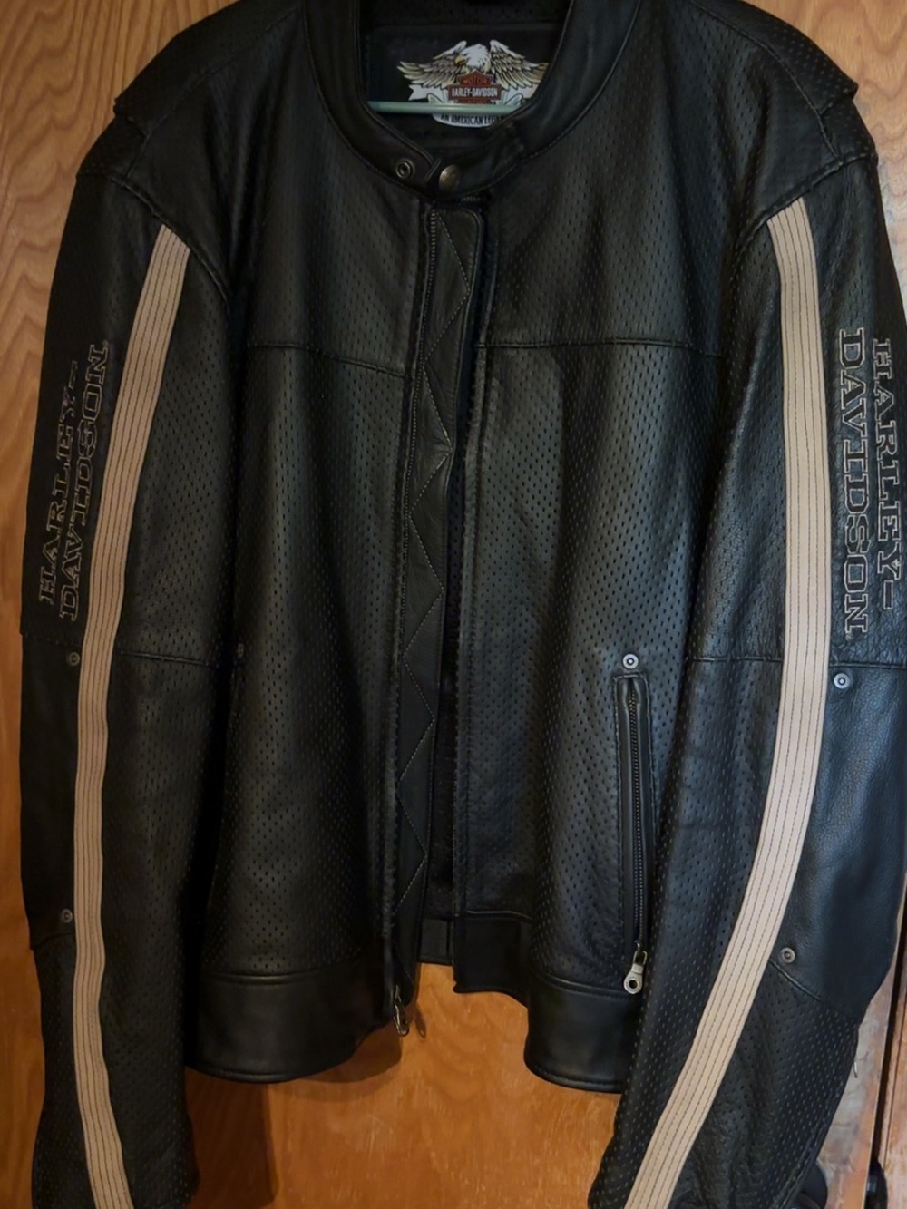 Harley-Davidson Black Leather Riding Jacket with Tan Stripes